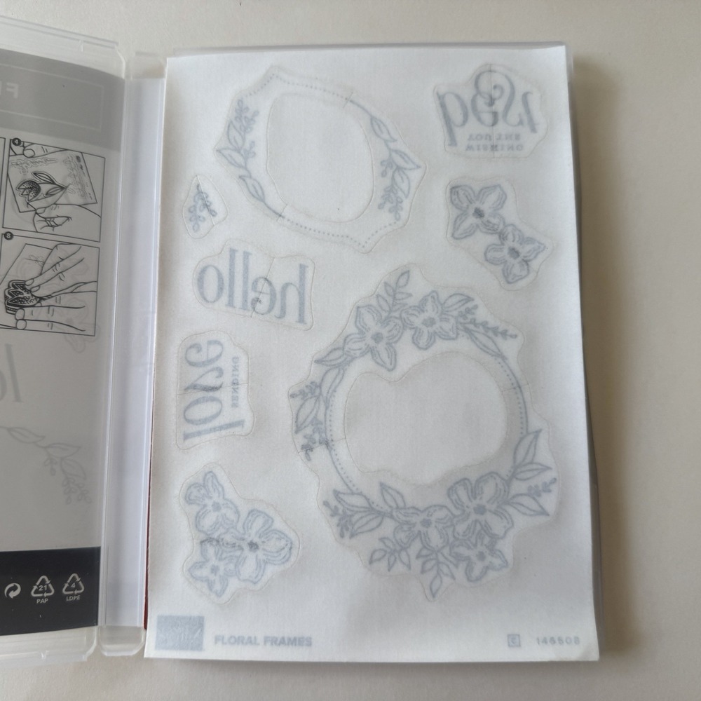 Stampin' Up! Floral Frames Cling Stamp Set 146508 Flower Love Hello 8 Stamps NEW - Picture 3 of 5
